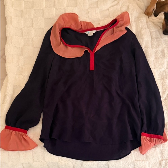 Boden Constance Silk Blouse Top Ruffled - Navy Blue and Pink and Red - Picture 5 of 5